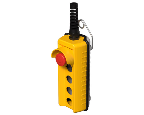 080R200-GAP4 - Pulsantiera pensile remota, 200 mm, con pulsante di emergenza e ghiera di protezione, 4 fori, gialla