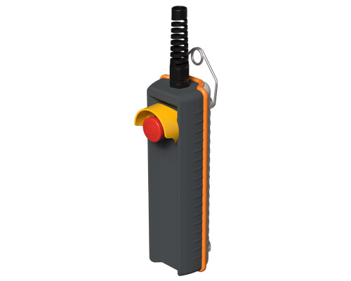080R265-A - Pulsantiera pensile remota, 265 mm, con pulsante di emergenza e ghiera di protezione, grigia
