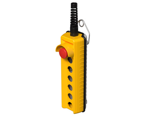 080R265-GAP6 - Pulsantiera pensile remota, 265 mm, con pulsante di emergenza e ghiera di protezione, 6 fori, gialla