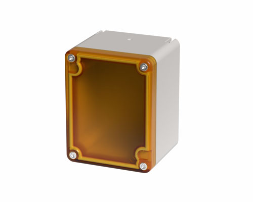 080T0709-6T - Caja pulsadora in PA + fibra de vidrio 70x90x63, sin orificios, transparente