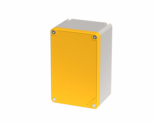 080T0914-7G - Caja pulsadora in PA + fibra de vidrio 90x140x74, sin orificios, amarillo