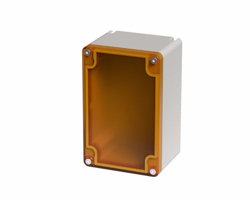 080T0914-7T - Caja pulsadora in PA + fibra de vidrio 90x140x74, sin orificios, transparente