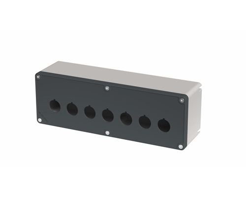 080T0927-7P7L - Caja pulsadora in PA + fibra de vidrio 90x267x74, 7 orificios d22