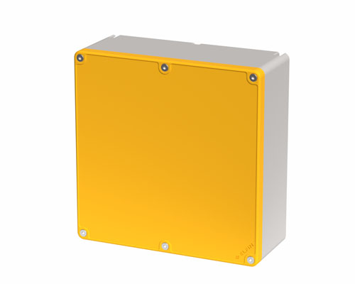 080T1818-7G - Boîte à boutons in PA + fibre verre 180x180x74, sans trous, jaune