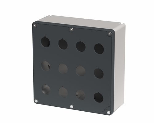 080T1818-7P12 - Caja pulsadora in PA + fibra de vidrio 180x180x74, 12 orificios d22