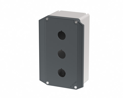 080TE0918-7P3 - Drucktastergehäuse in PA + Glasfaser 90x180x74, 3 Bohrungen d22, Ergonomischer Deckel