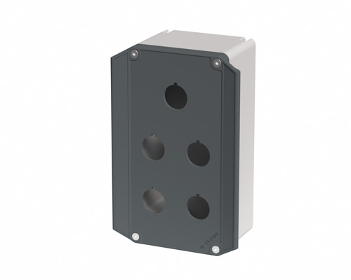 080TE0918-7P5 - Push-button box in PA + glass fibre 90x180x74, 5 holes d22 , ergonomic lid