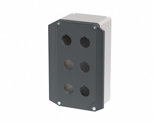 080TE0918-7P6 - Push-button box in PA + glass fibre 90x180x74, 6 holes d22 , ergonomic lid
