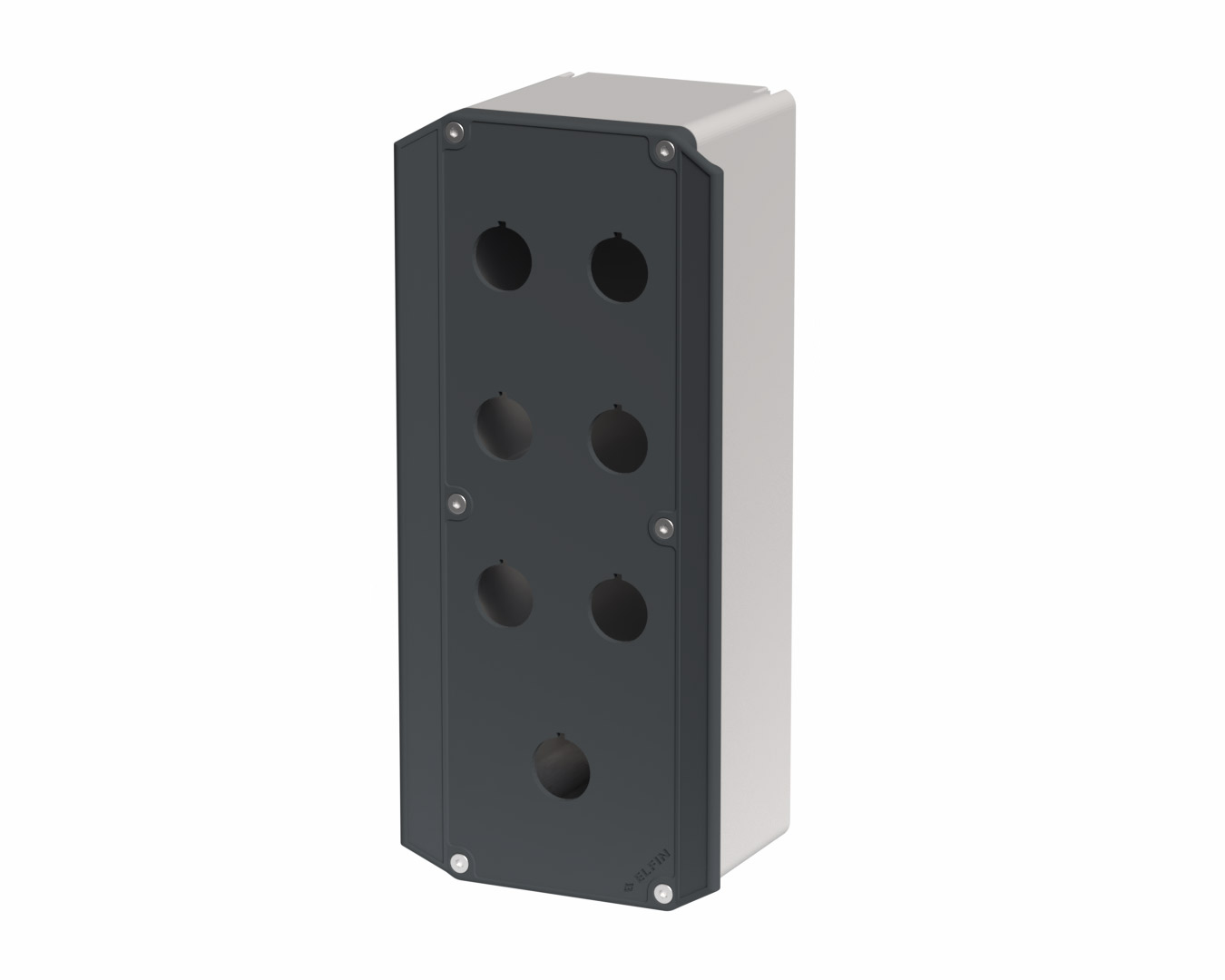 080TE0927-9P7C - Drucktastergehäuse in PA + Glasfaser 90x267x94, 7 Bohrungen d22, Ergonomischer Deckel