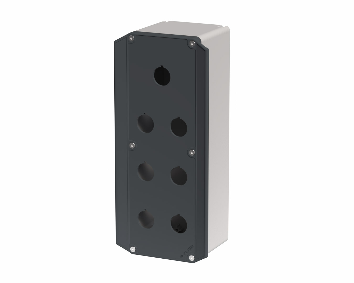 080TE0927-9P7 - Drucktastergehäuse in PA + Glasfaser 90x267x94, 7 Bohrungen d22, Ergonomischer Deckel