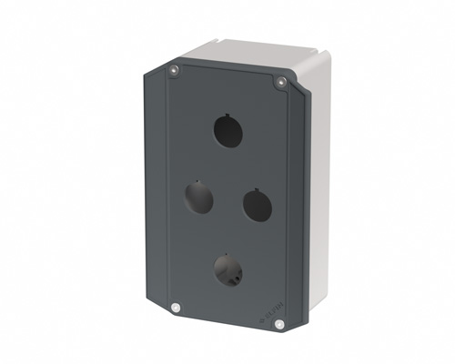 080TEU0918-7P4 - Drucktastergehäuse in PA + Glasfaser 90x180x74, 4 Bohrungen d22, UL, Ergonomischer Deckel