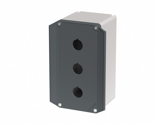 080TEU0918-9P3 - Drucktastergehäuse in PA + Glasfaser 90x180x94, 3 Bohrungen d22, UL, Ergonomischer Deckel