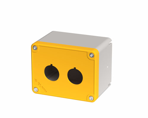 080TU0709-6GP2L - Boîte à boutons in PA + fibre verre 70x90x63, 2 trous d22, jaune, UL