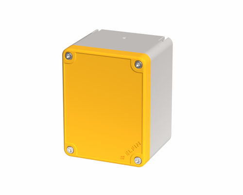 080TU0709-6G - Caja pulsadora in PA + fibra de vidrio 70x90x63, sin orificios, amarillo, UL