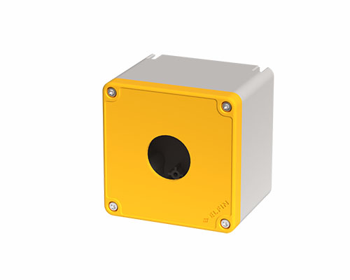 080TU0909-7GS1 - Caja pulsadora in PA + fibra de vidrio 90x90x74, 1 orificio d30, amarillo, UL