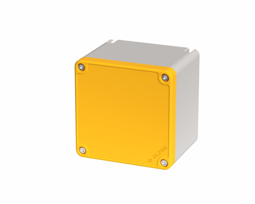 080TU0909-7G - Caja pulsadora in PA + fibra de vidrio 90x90x74, sin orificios, amarillo, UL