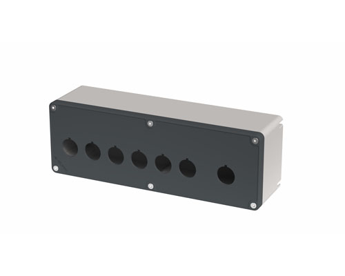 080TU0927-7P7LC - Drucktastergehäuse in PA + Glasfaser 90x267x74, 7 Bohrungen d22, UL