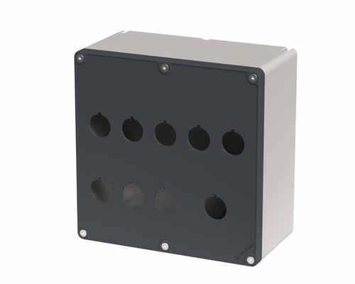 080TU1818-9P9C - Caja pulsadora in PA + fibra de vidrio 180x180x94, 9 orificios d22, UL