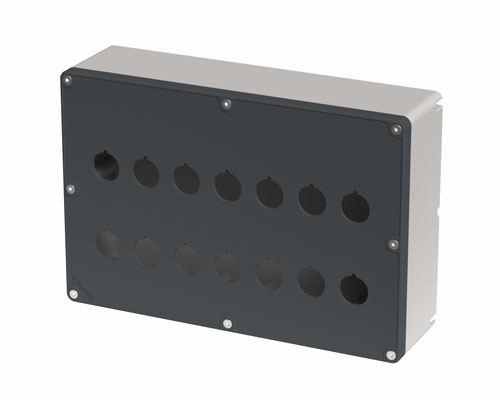 080TU1827-7P14 - Drucktastergehäuse in PA + Glasfaser 180x267x74, 14 Bohrungen d22, UL