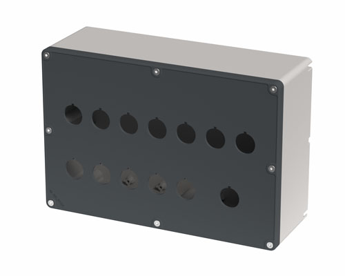 080TU1827-9P13C - Caja pulsadora in PA + fibra de vidrio 180x267x94, 13 orificios d22, UL