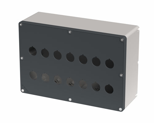 080TU1827-9P14 - Drucktastergehäuse in PA + Glasfaser 180x267x94, 14 Bohrungen d22, UL