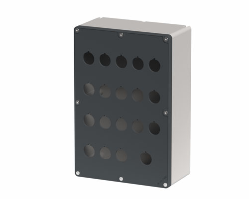 080TU1827-9P19C - Drucktastergehäuse in PA + Glasfaser 180x267x94, 19 Bohrungen d22, UL